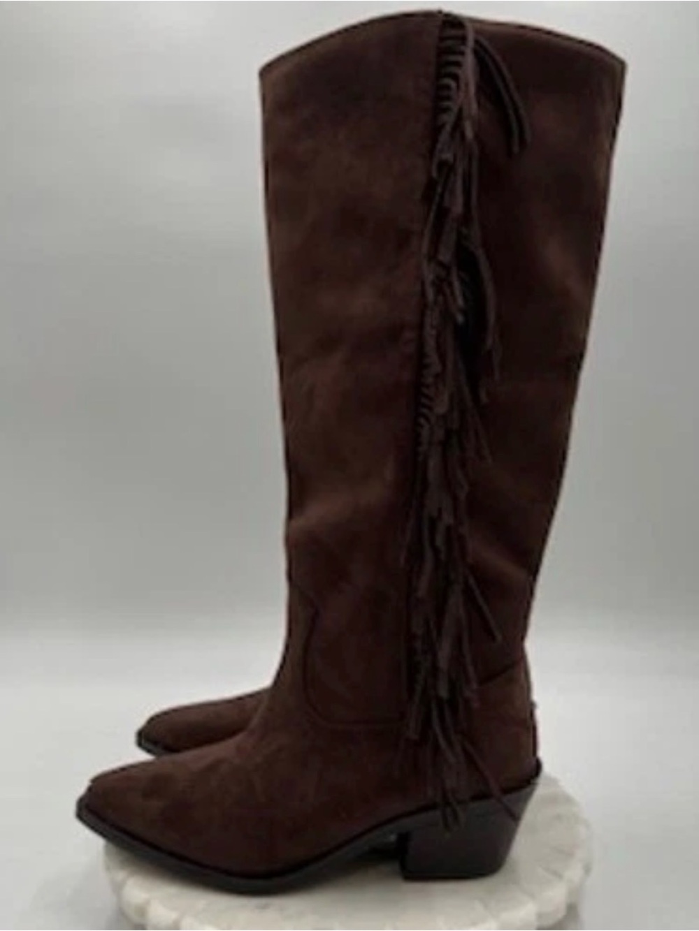Womens Brown Suede Fringe High Boots - Picture 4 of 5